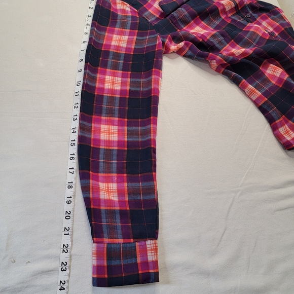 Banana Republic Factory Button-up Shirt Sheer Pink Blue Plaid Long Sleeve Preppy - Picture 10 of 12